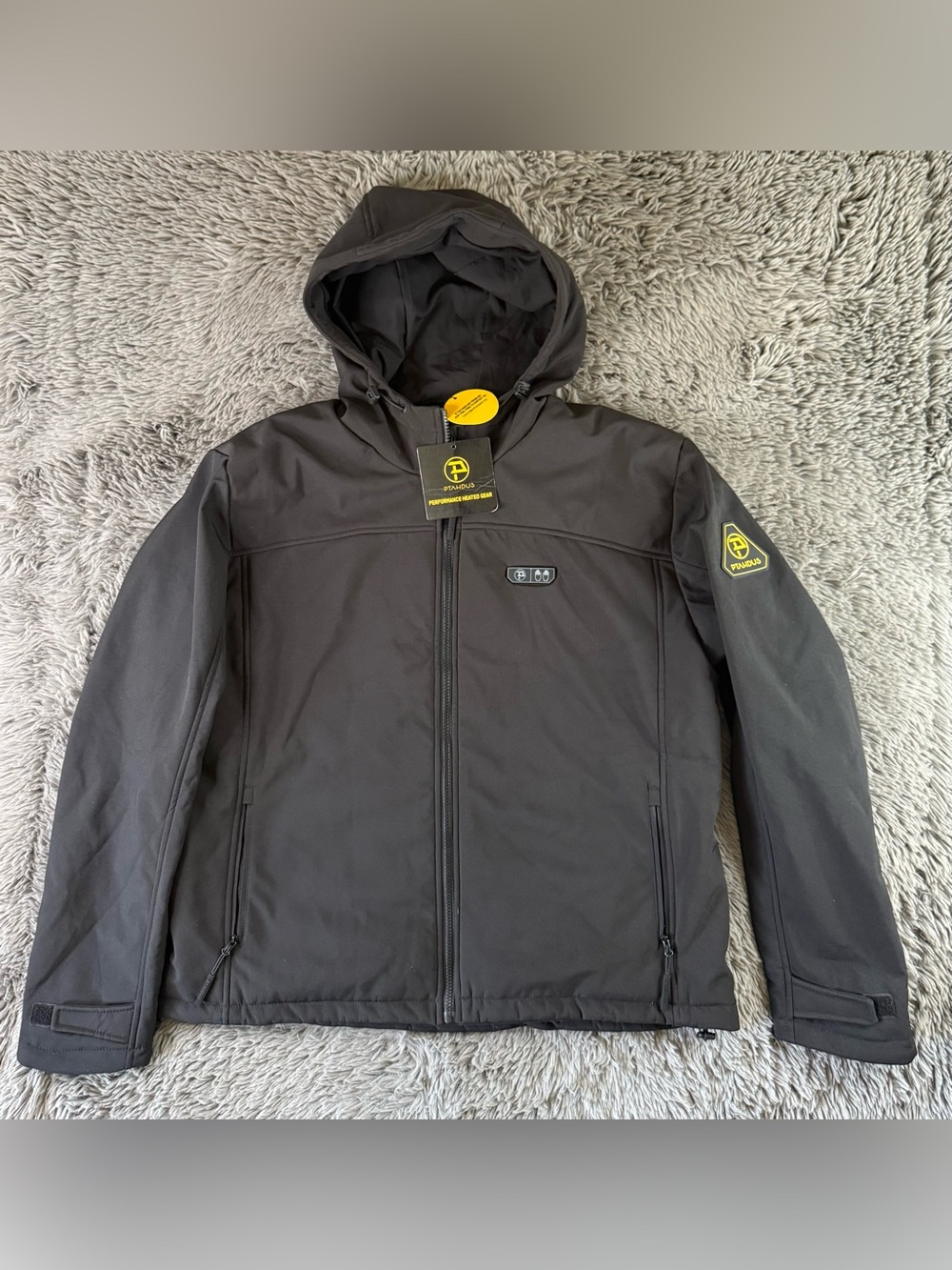 PTAHDUS Heated Jacket XL Black Softshell Hooded Heated Coat NWT no battery pack